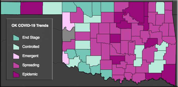 COVID-19 Oklahoma map for 6.28.20
